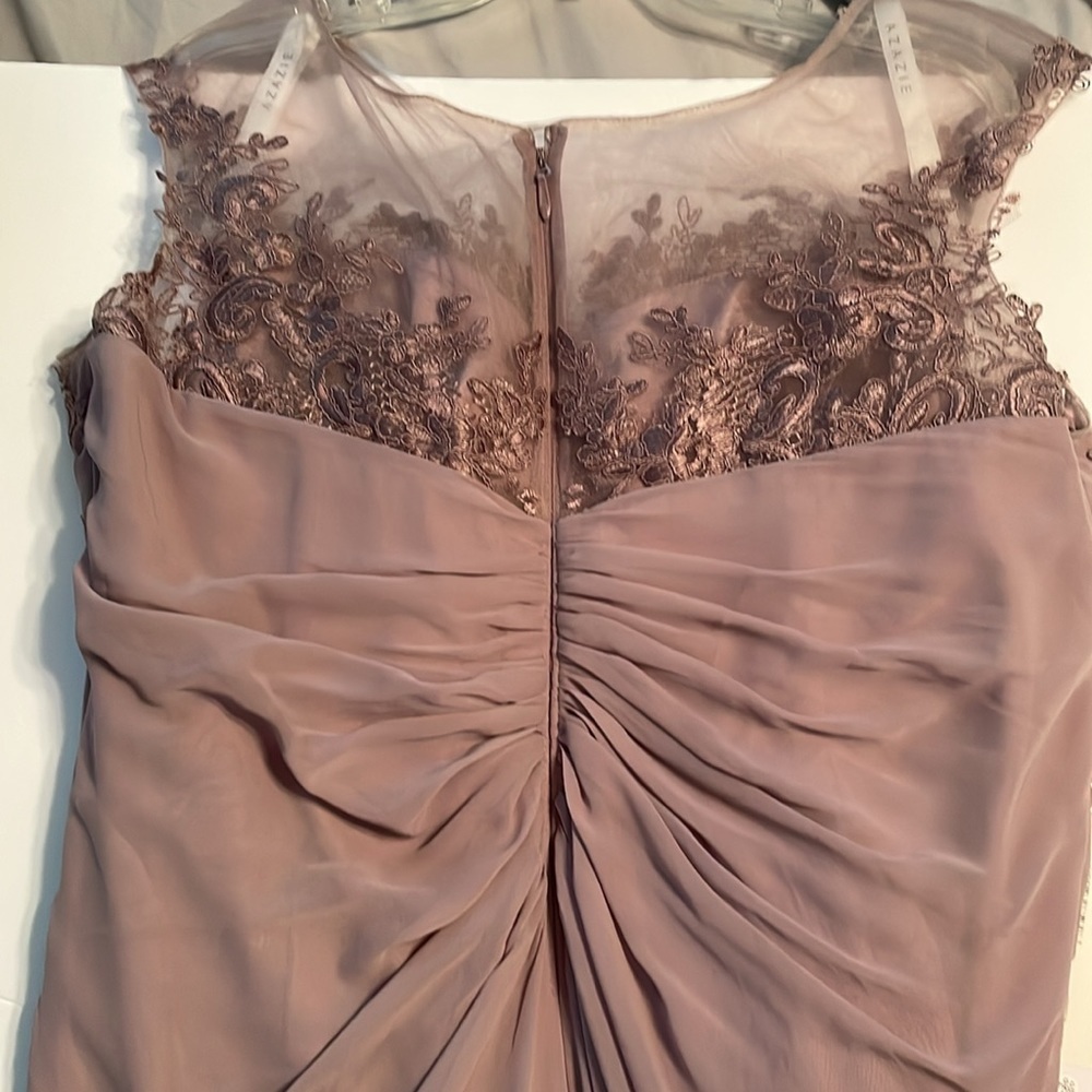 Azazie dress color is dusk(pic#1) lace bust gathered waist high/low hem lined - Picture 14 of 16